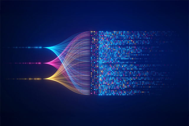 Abstract digital pathways in blue, pink, and yellow converging to represent the complex data analysis behind our expert iGaming insights.